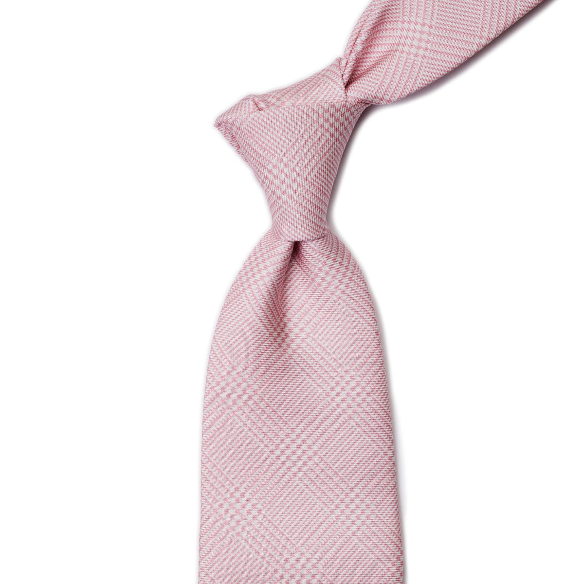 A KirbyAllison.com Sovereign Grade Pink Prince of Wales Check, 150 CM tie on a white background.