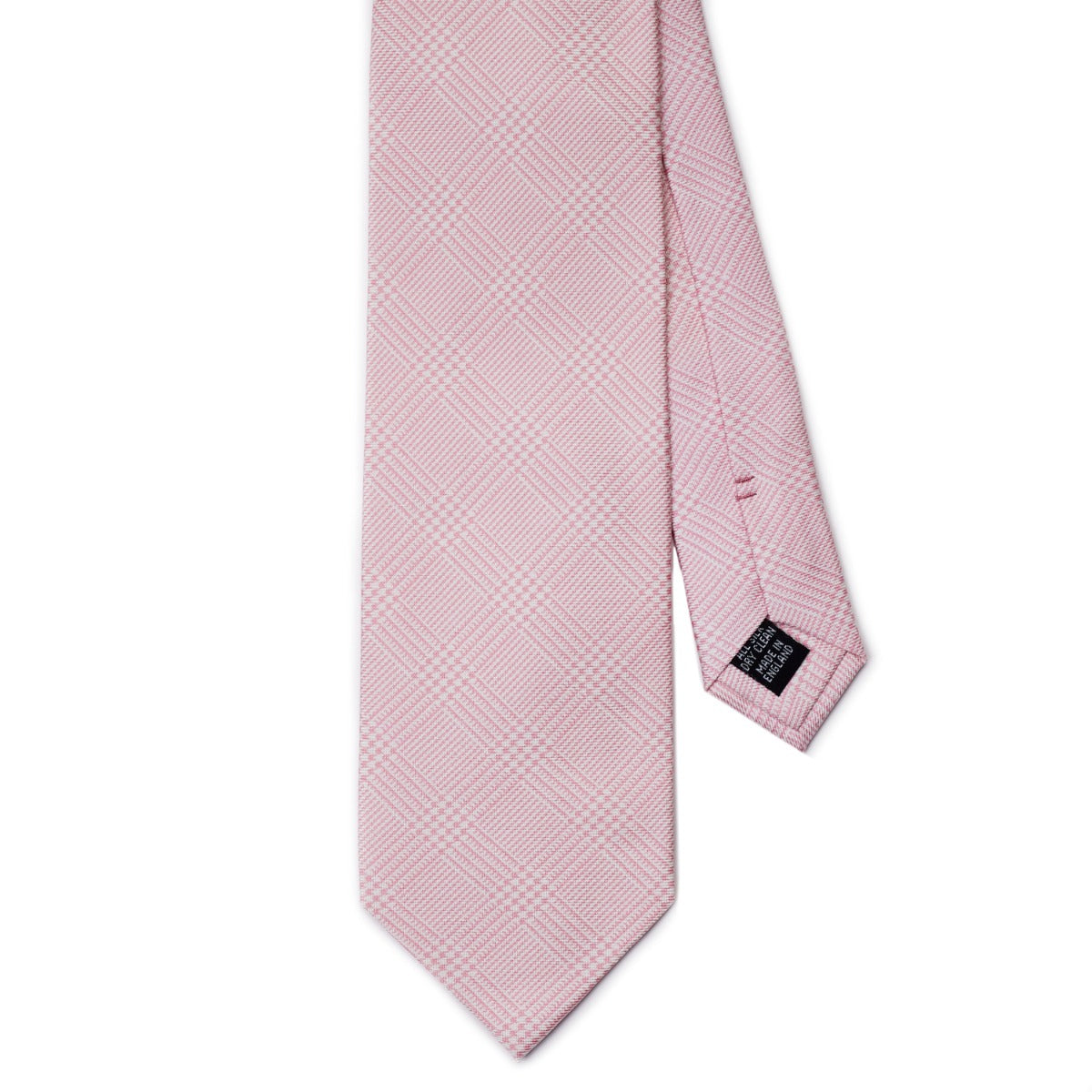 A Sovereign Grade Pink Prince of Wales Check, 150 CM tie from KirbyAllison.com on a white background from United Kingdom.