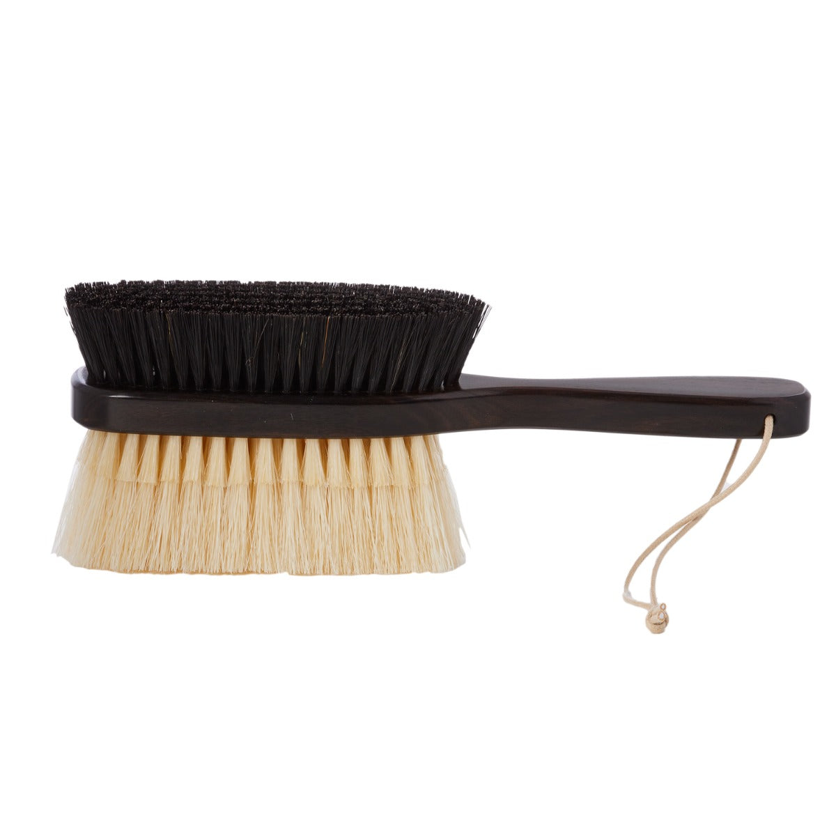 A KirbyAllison.com Ebony Deluxe Double-Sided Garment Brush with natural-bristled garment brushes on a white background.