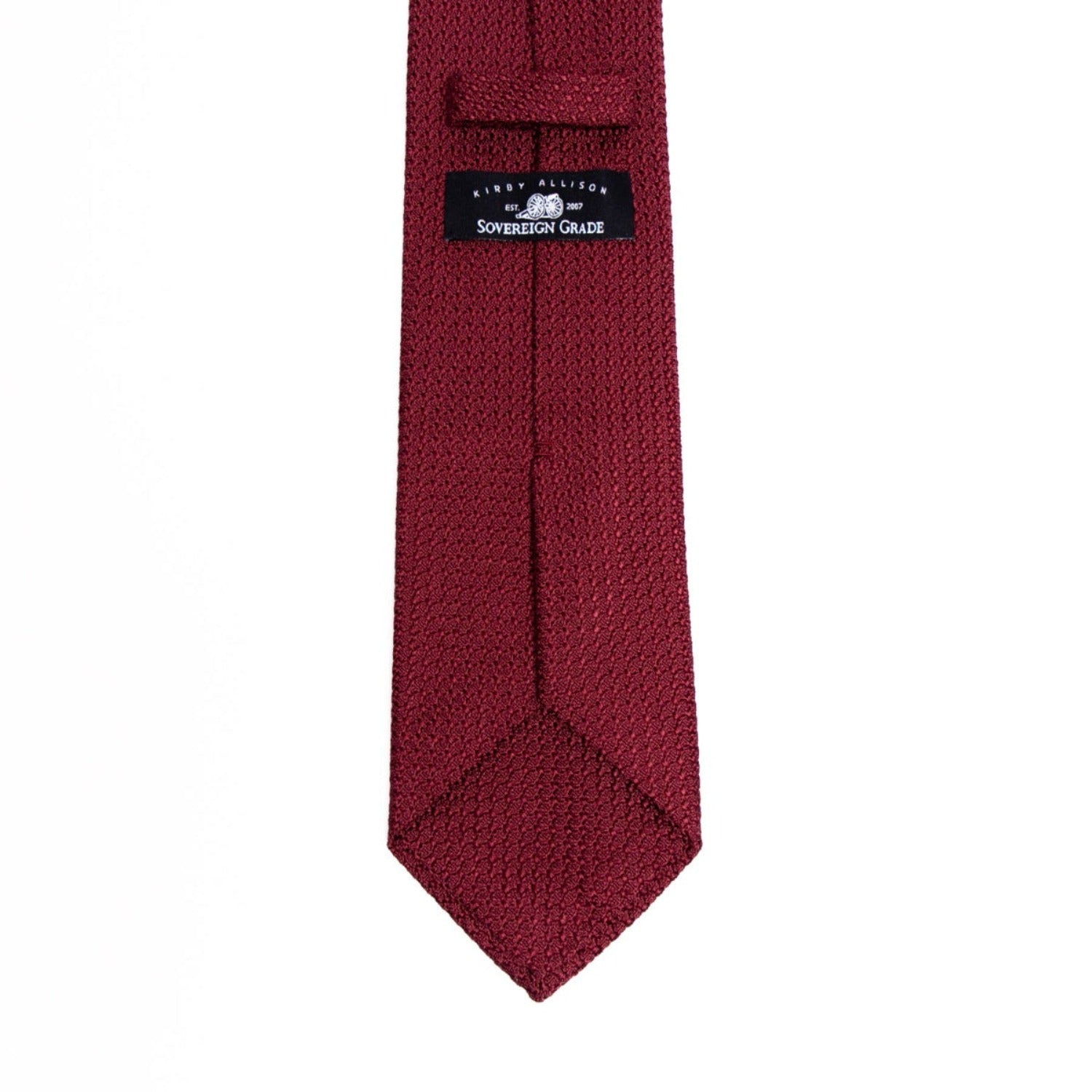 A high-quality Sovereign Grade Grenadine Grossa Ruby Tie from KirbyAllison.com on a white background.