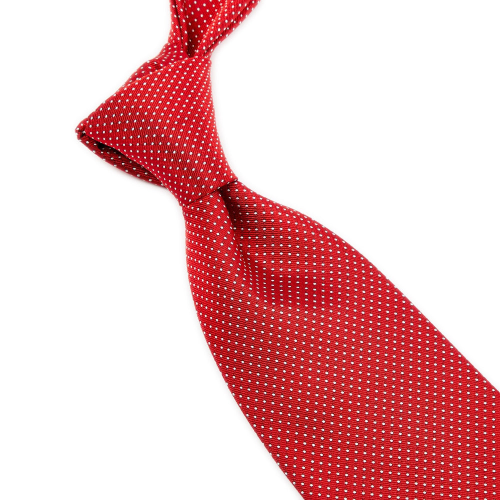 A Sovereign Grade Red Silk Micro Dot Tie with premium linings, made in the United Kingdom by KirbyAllison.com.