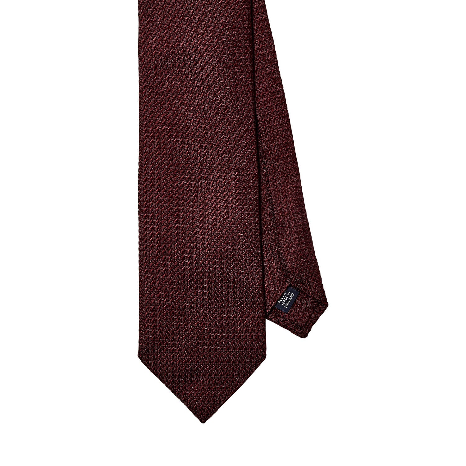 Description: A high-quality, handmade Sovereign Grade Grenadine Grossa Burgundy Tie from KirbyAllison.com on a white background.