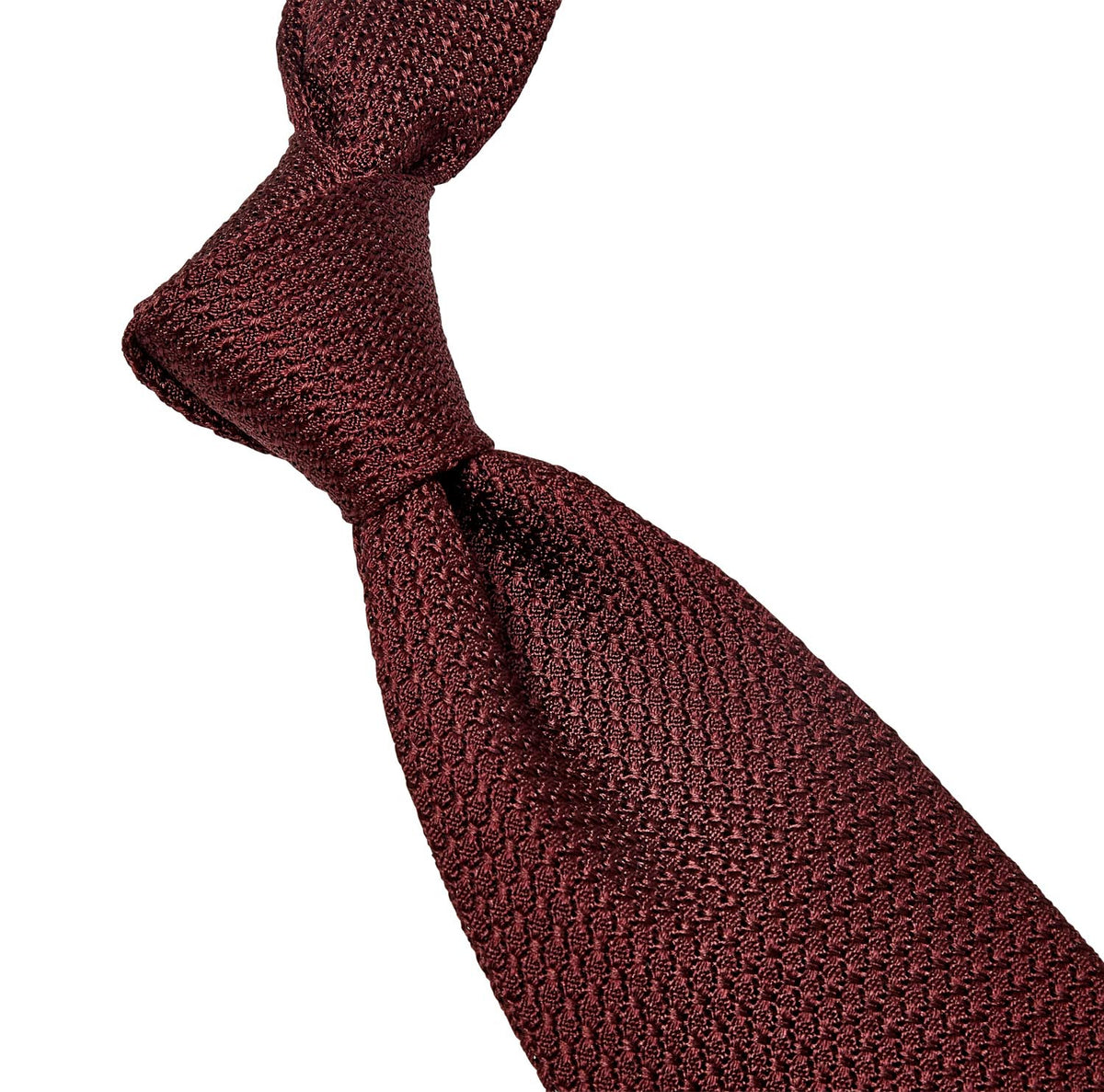 A Sovereign Grade Grenadine Grossa Burgundy Tie from KirbyAllison.com on a white background of exceptional quality.