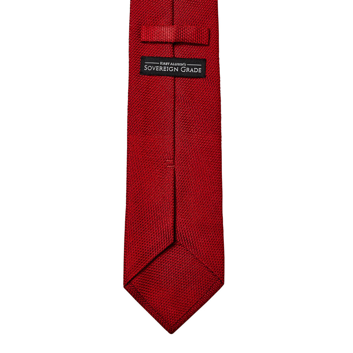A Sovereign Grade Grenadine Fina Red Tie by KirbyAllison.com on a white background.