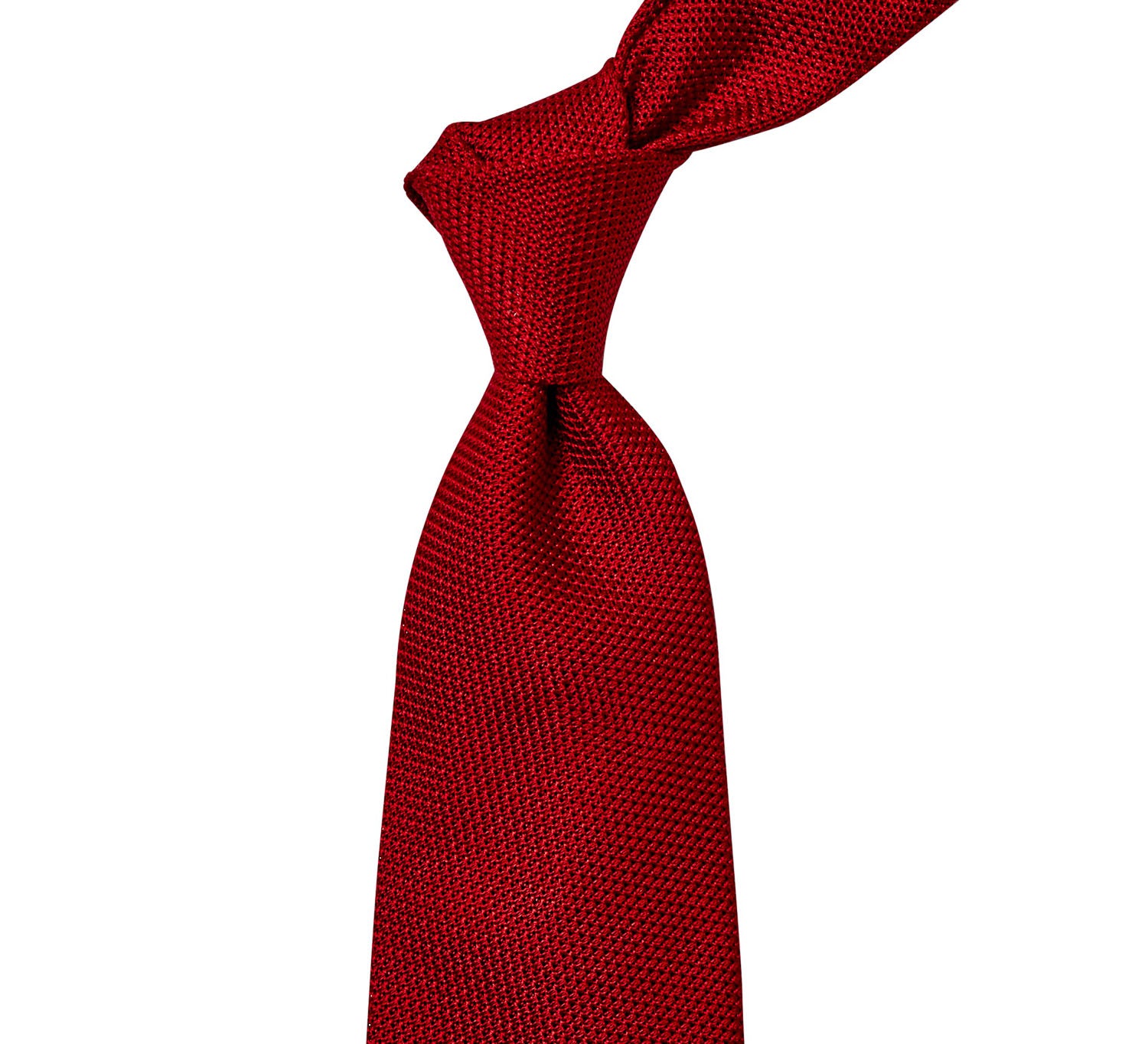A Sovereign Grade Grenadine Fina Red Tie from KirbyAllison.com on a white background.