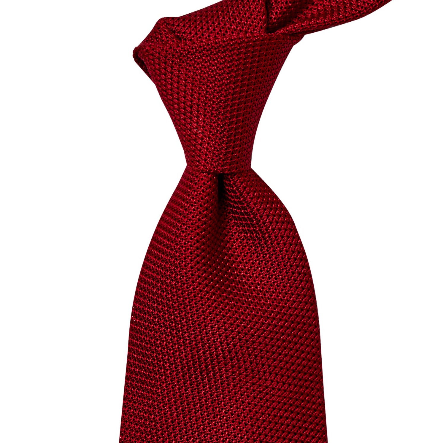 A Sovereign Grade Grenadine Fina Red Tie from KirbyAllison.com, handmade in the United Kingdom, on a white background.
