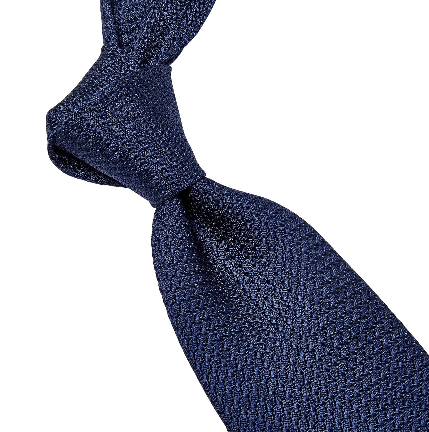 A quality Sovereign Grade Grenadine Grossa Navy Blue tie on a white background, crafted in the United Kingdom by KirbyAllison.com.