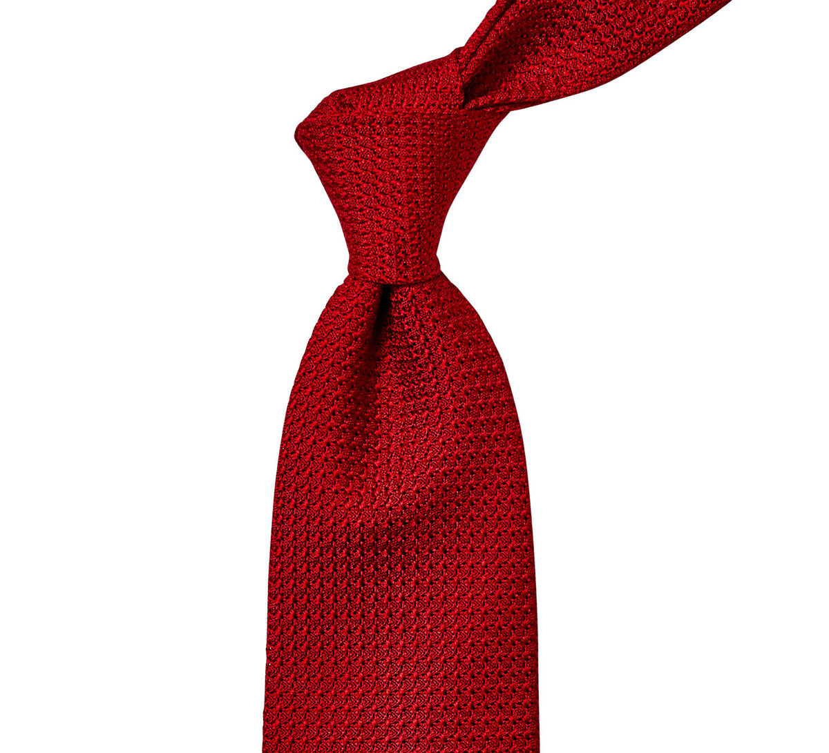 A handmade Sovereign Grade Grenadine Grossa Red Tie on a white background from KirbyAllison.com in the United Kingdom.
