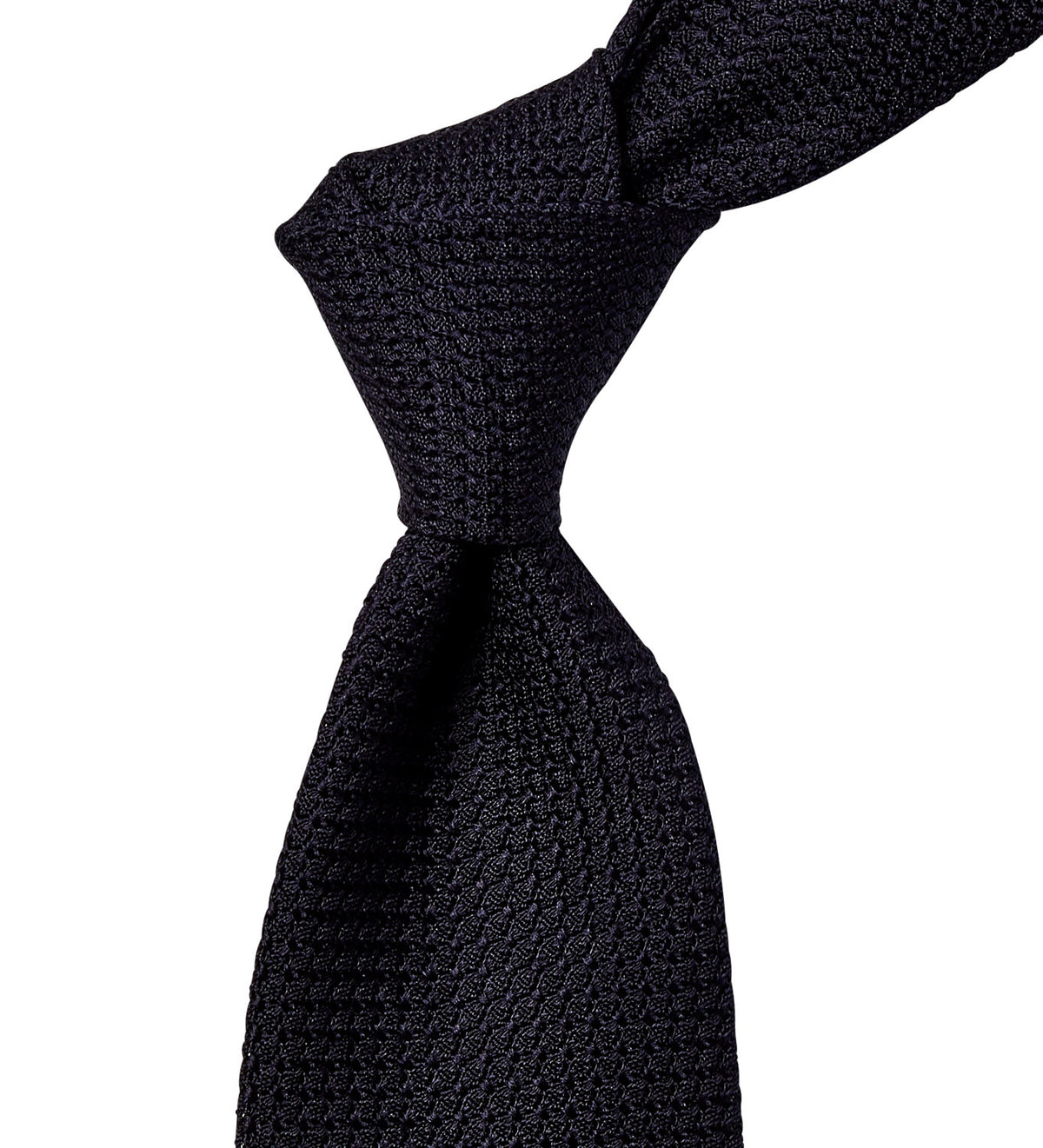 A Sovereign Grade Black Grenadine Grossa Tie on a white background of the highest quality, from KirbyAllison.com.