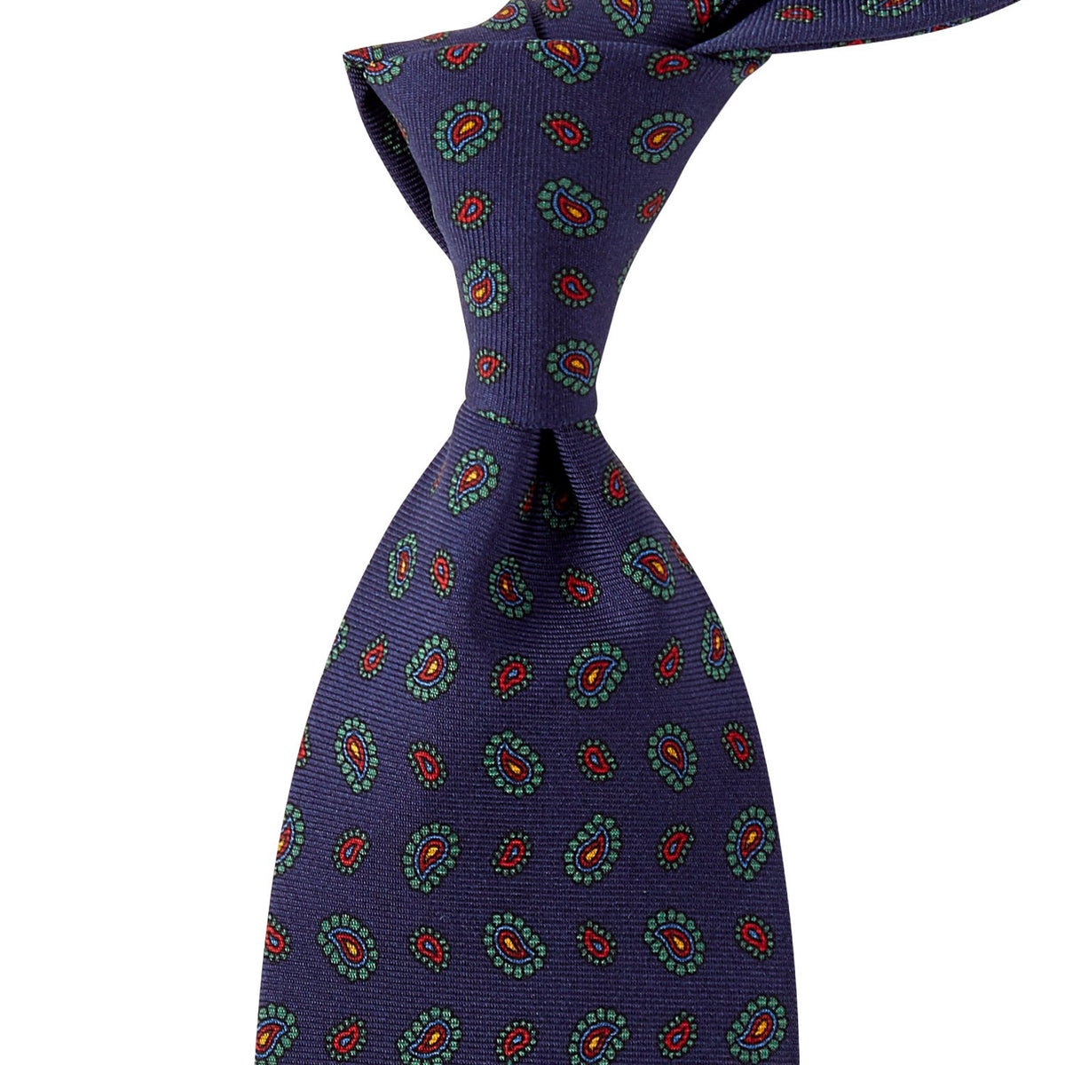 A Sovereign Grade Navy 36oz Printed Silk Paisley Tie crafted in the United Kingdom and sold by KirbyAllison.com.