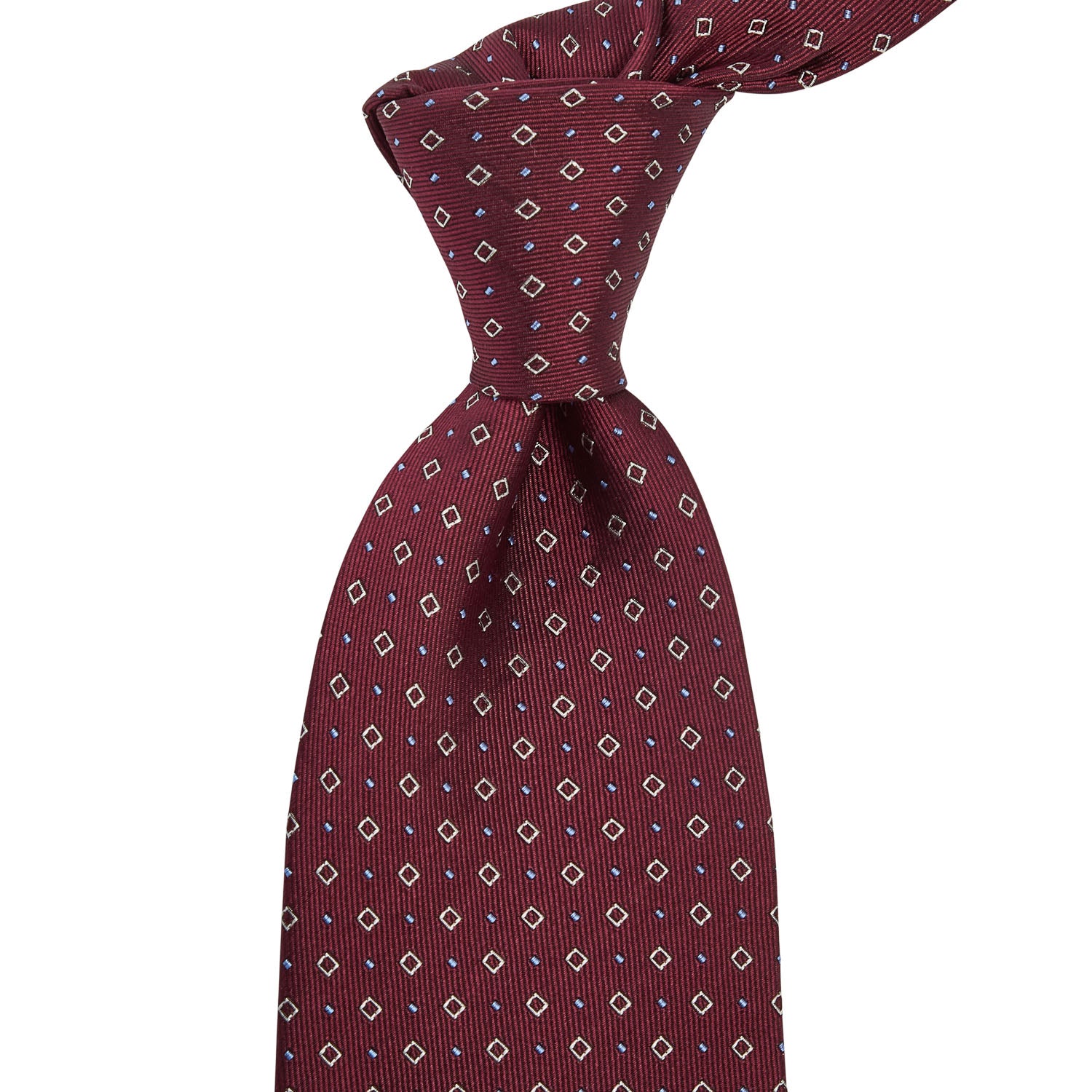 A Sovereign Grade Oxblood Alternating Square Dot Jacquard Tie from KirbyAllison.com, handmade with a small polka dot pattern of the highest quality from the United Kingdom.