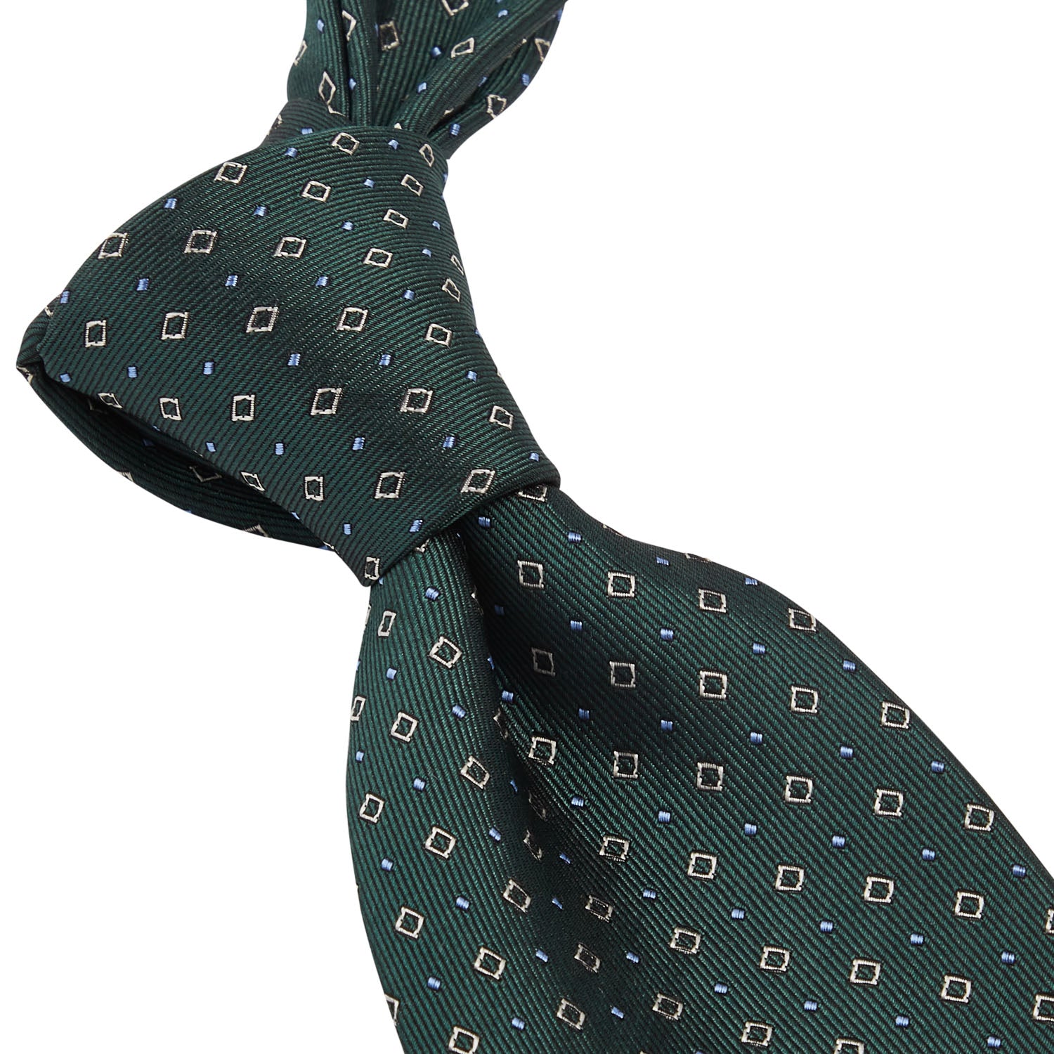 A Sovereign Grade Forest Green Alternating Square Dot Jacquard Tie by KirbyAllison.com, perfect for dressing up in the United Kingdom.
