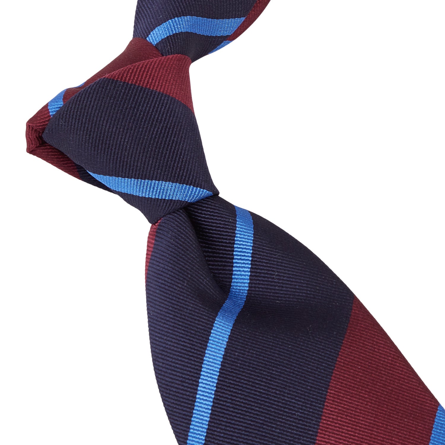 A Sovereign Grade Navy/Burgundy Rep Tie on a white background, handmade in the United Kingdom by KirbyAllison.com.