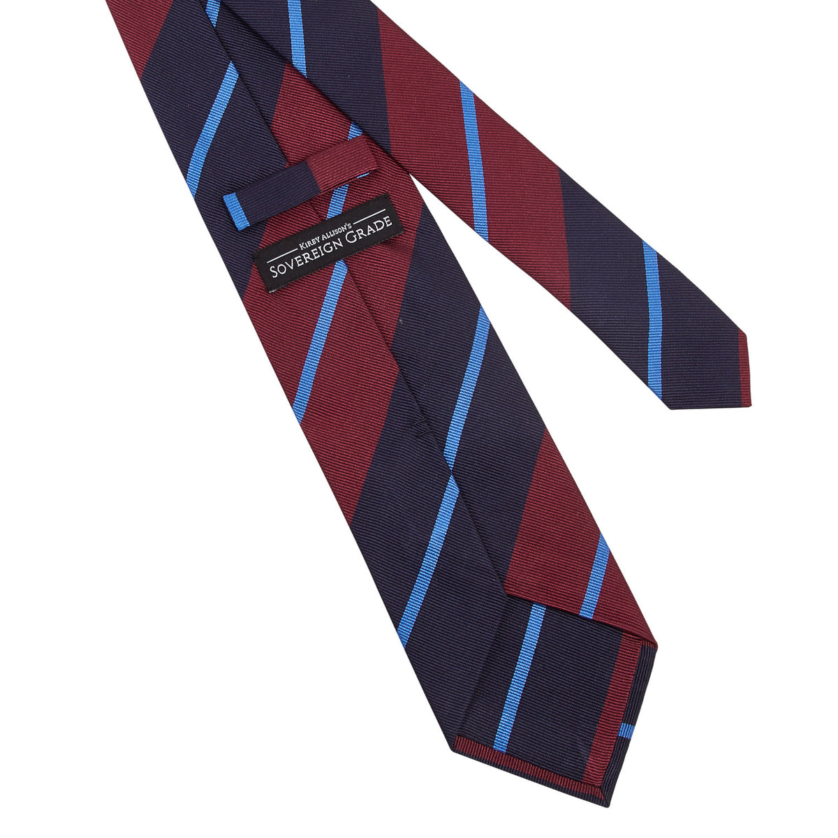 A high-quality Sovereign Grade Navy/Burgundy Rep Tie with blue and red stripes on a white background from KirbyAllison.com.