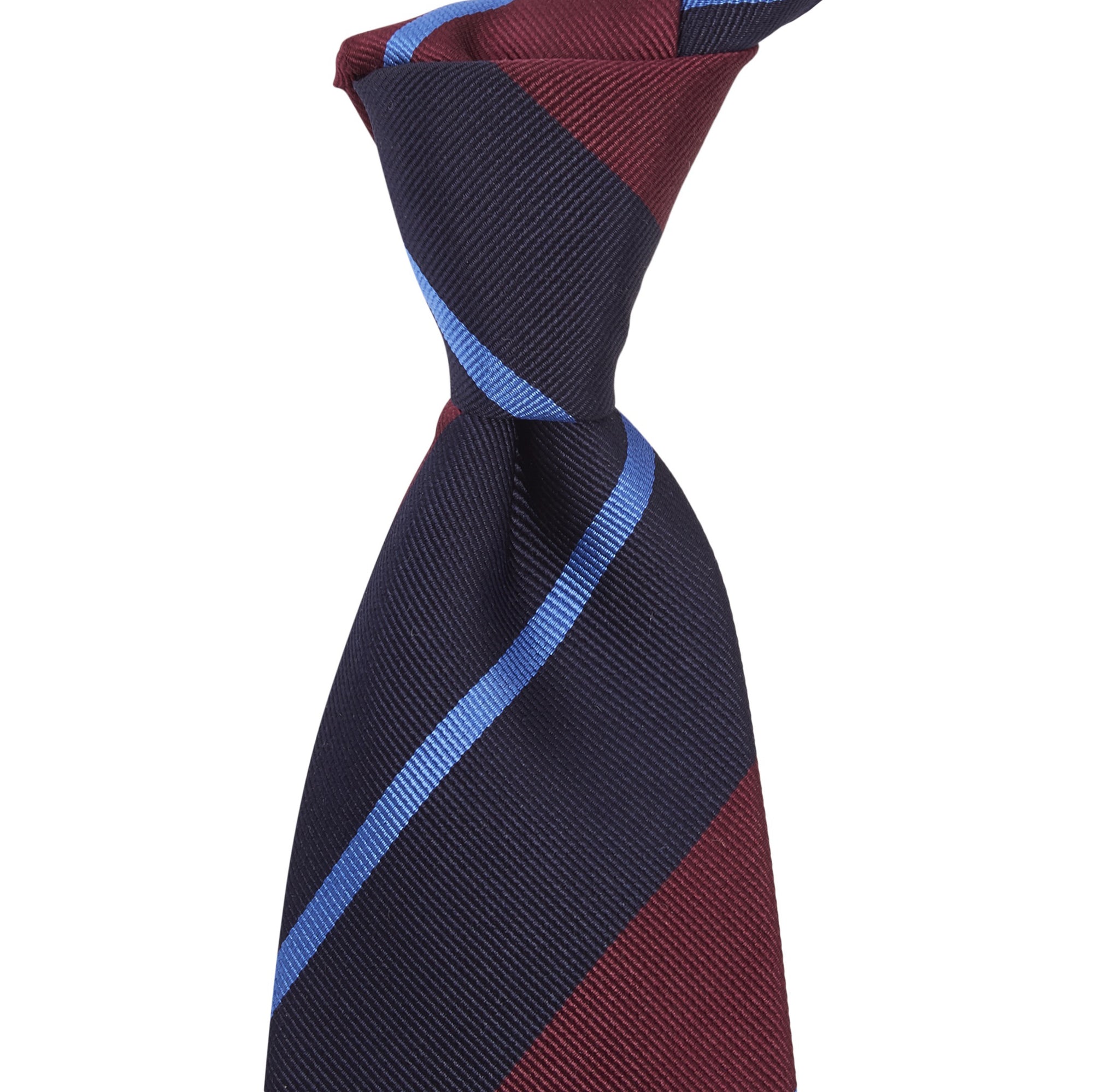 A quality Sovereign Grade Navy/Burgundy Rep Tie with handmade blue and red stripes on a white background from KirbyAllison.com in the United Kingdom.