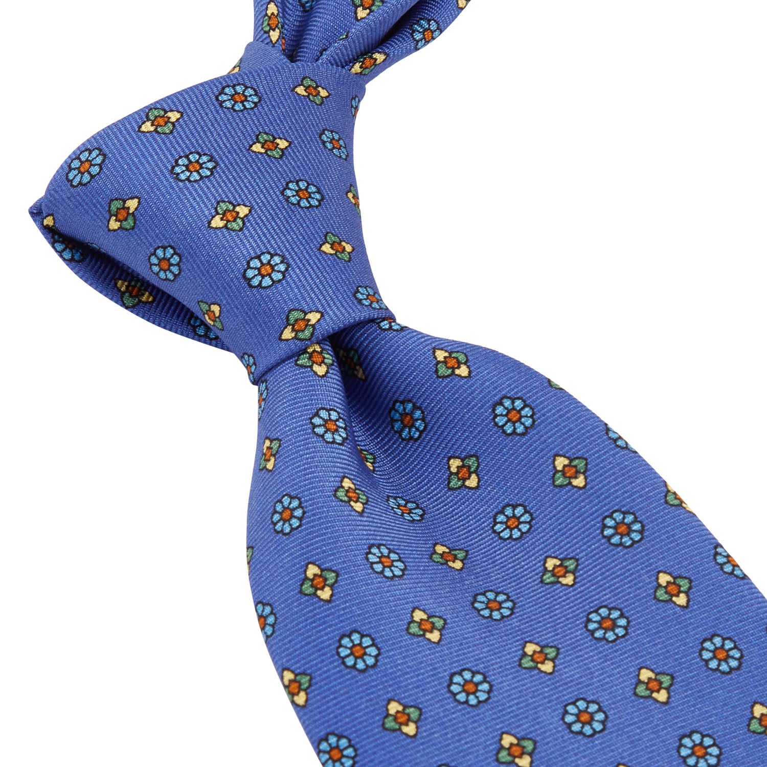 A Sovereign Grade Lido Blue Floral Printed Silk Tie from KirbyAllison.com, handmade in the United Kingdom.
