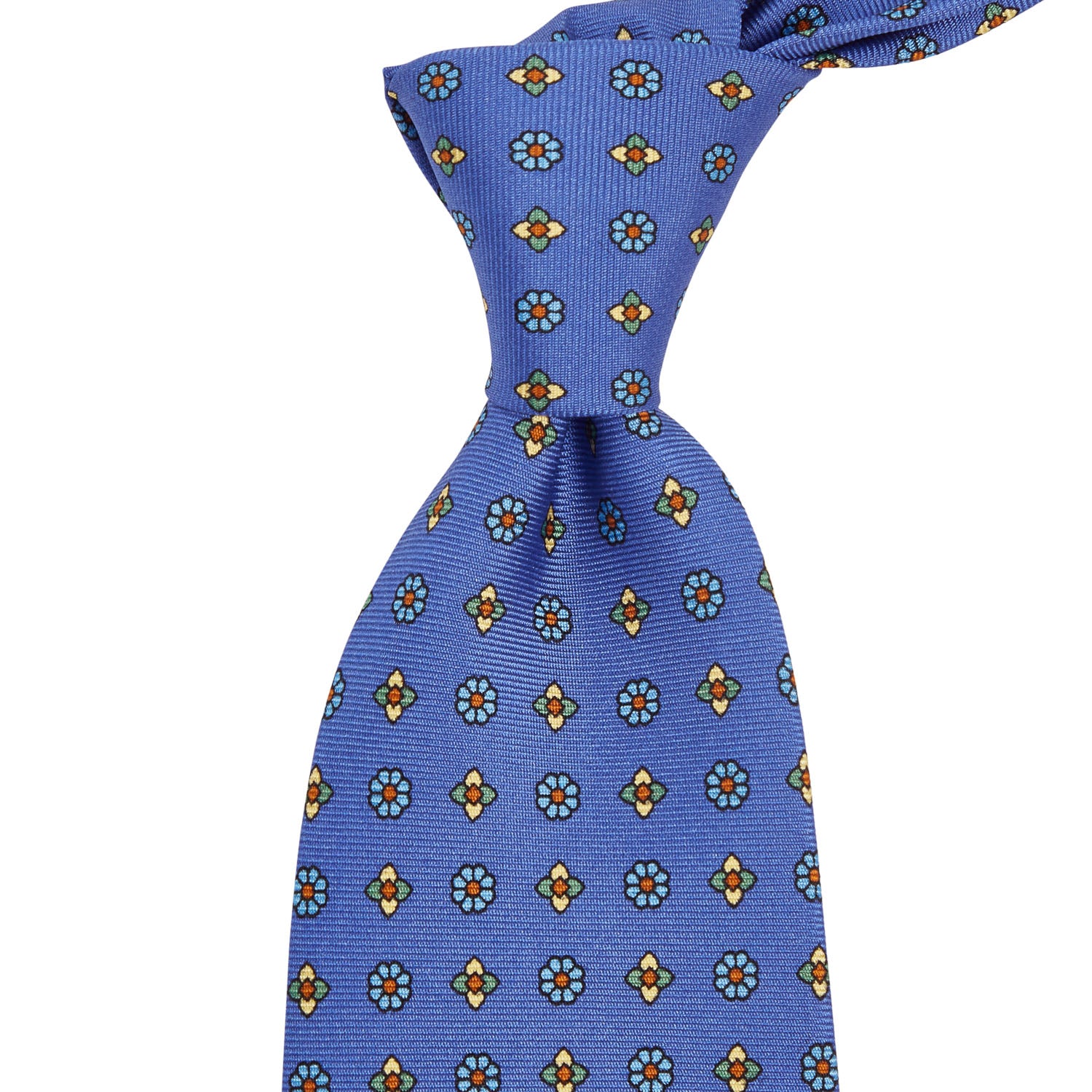 A Sovereign Grade Lido Blue Floral Printed Silk Tie, made of 100% English silk, from KirbyAllison.com.