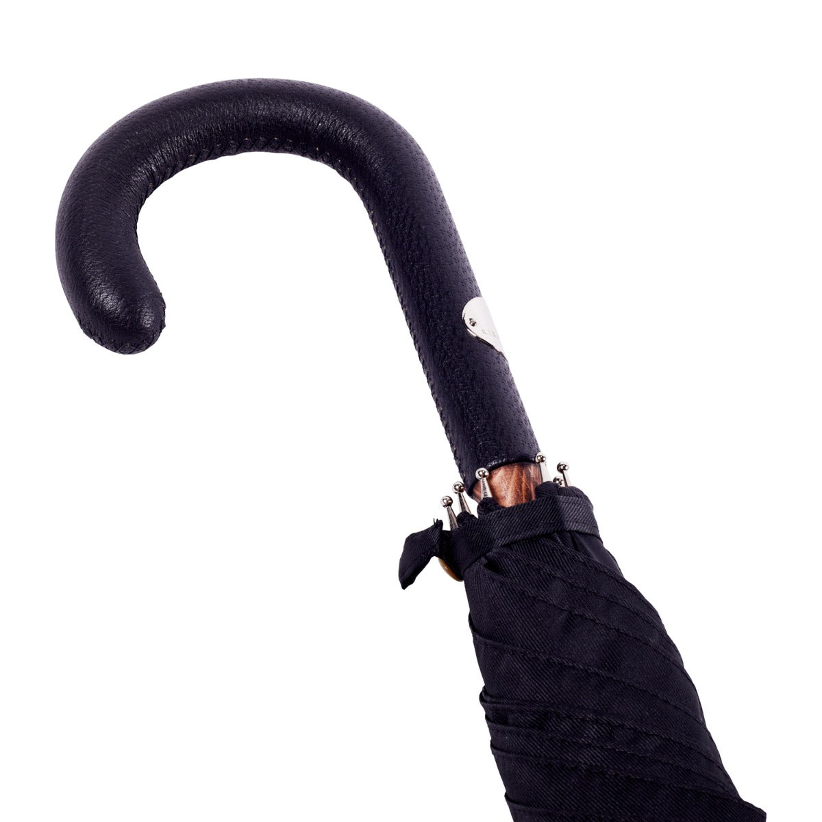 A handcrafted Black Pigskin Solid Stick Umbrella with Black Canopy from Milan, Italy by KirbyAllison.com.