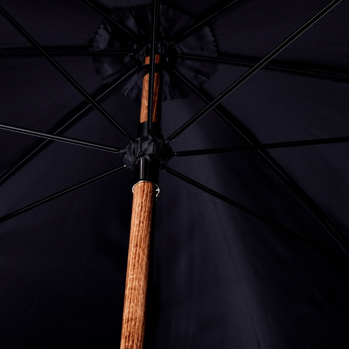A Brown Pigskin Solid Stick Umbrella with Black Canopy from KirbyAllison.com