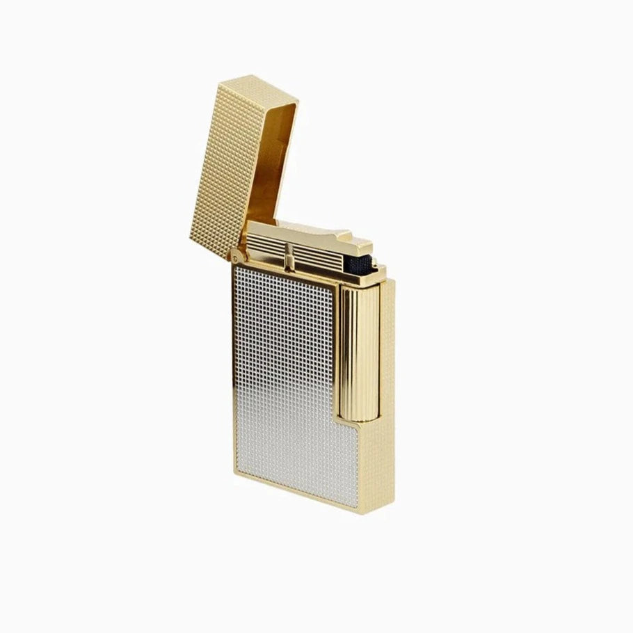 A S.T. Dupont Line 2 Gold and Silver Lighter by S.T. Dupont on a white background.