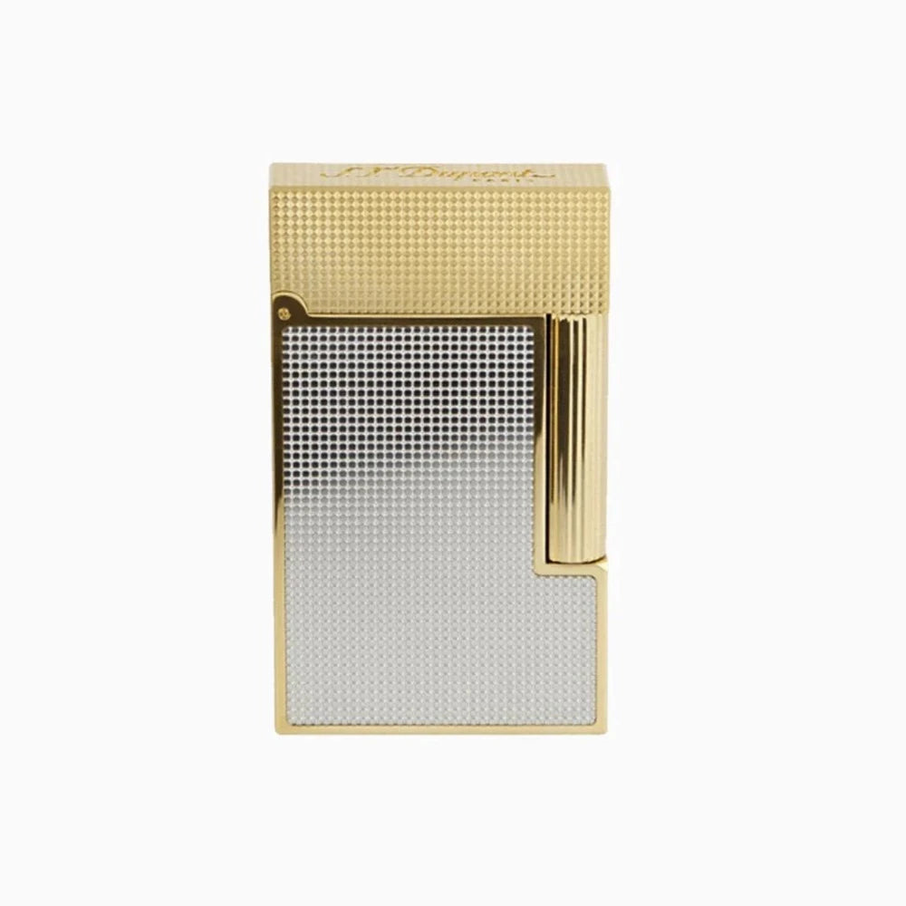 A S.T. Dupont Line 2 Gold and Silver Lighter on a white background.