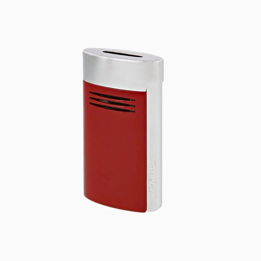 A red and white ergonomic S.T. Dupont Red and Chrome Megajet lighter on a white background.