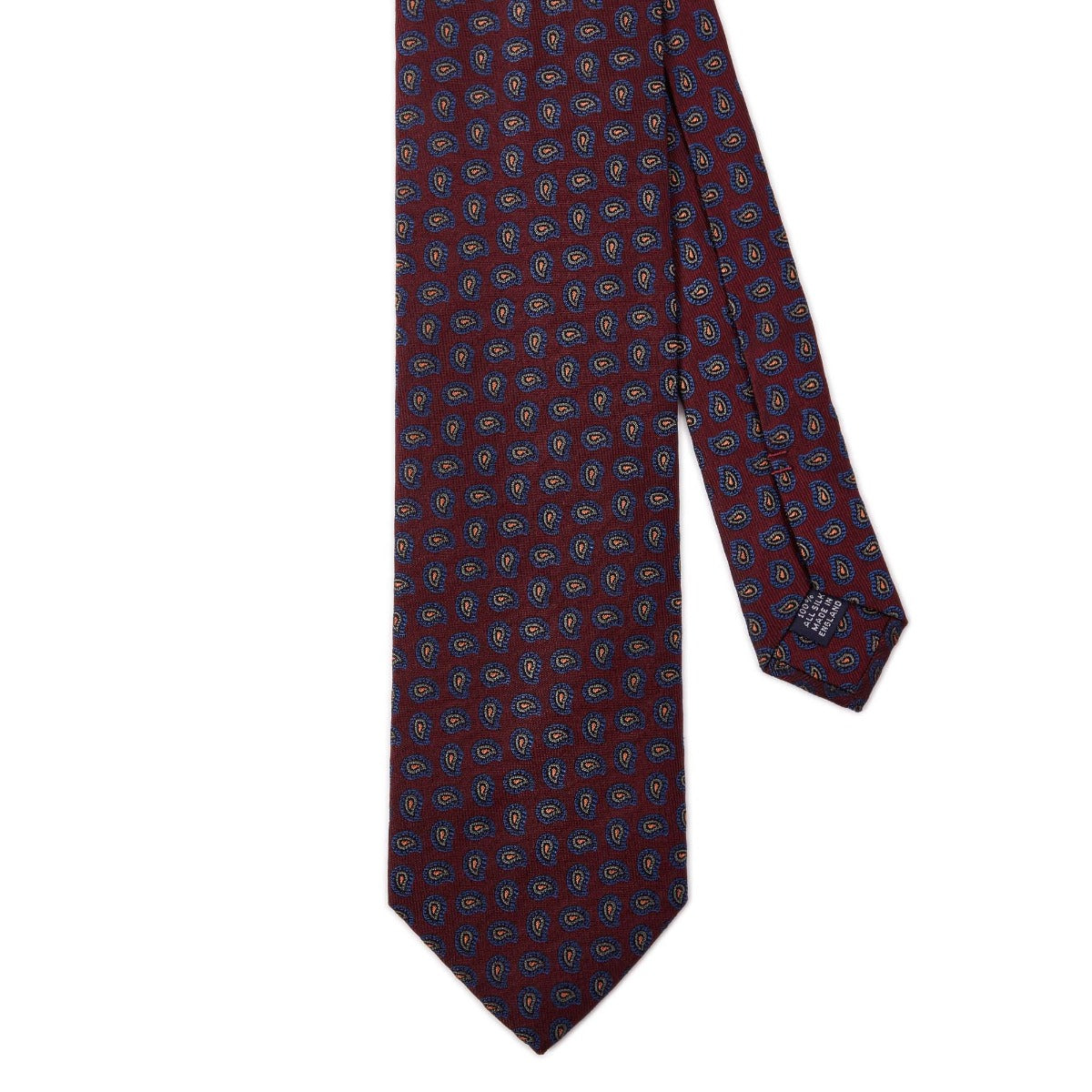 A Sovereign Grade Burgundy Paisley Jacquard Silk Tie from KirbyAllison.com with blue and red polka dots of quality.