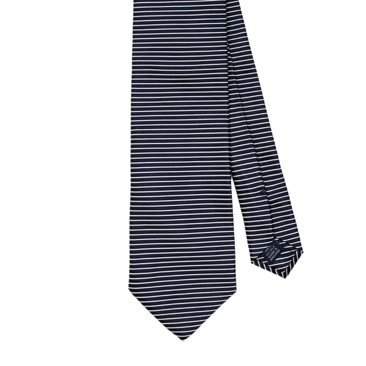 A Sovereign Grade Horizontal Stripe Jacquard Tie handmade in the United Kingdom, showcased on a white background, by KirbyAllison.com.