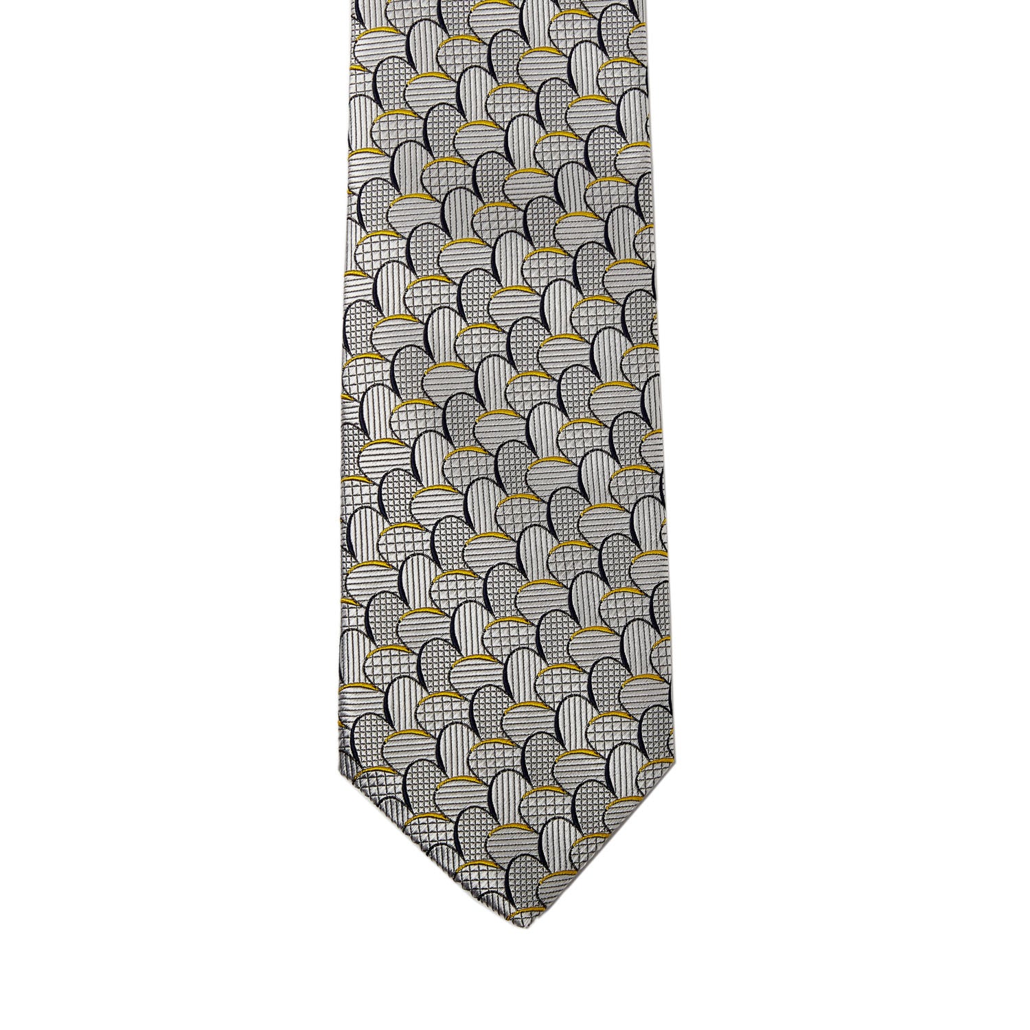 A handmade Sovereign Grade Sydney Jacquard Tie from KirbyAllison.com with circles on it, representing sovereign grade quality.