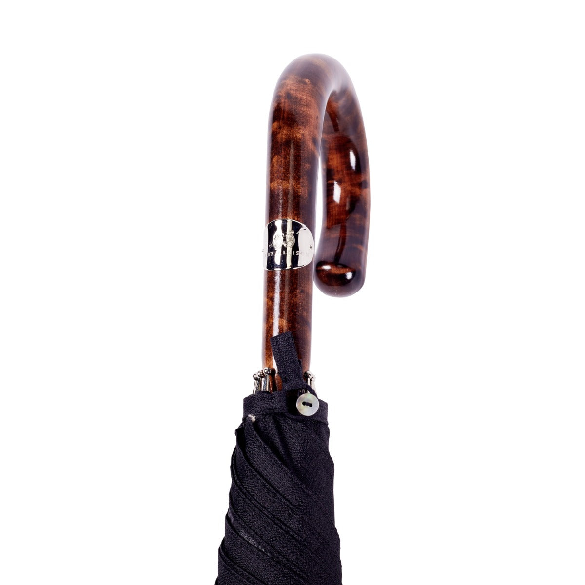 A Shiny Tiger Maple Handle w/ Imperial Black Canopy umbrella from KirbyAllison.com.