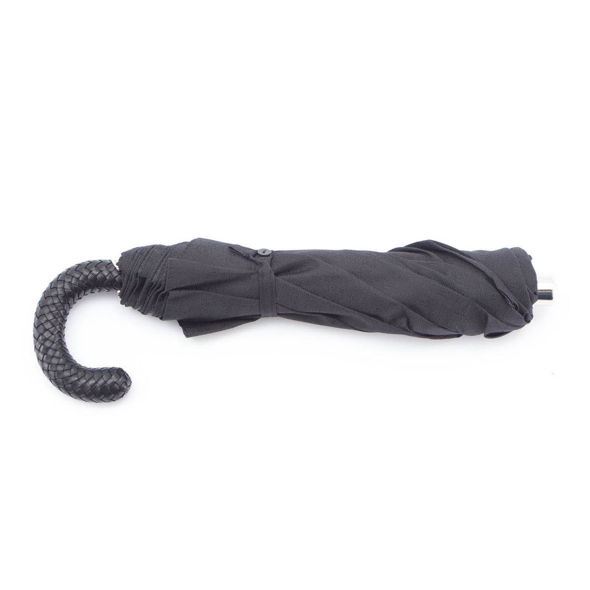 Imperial Black Travel Umbrella with Woven Leather Handle