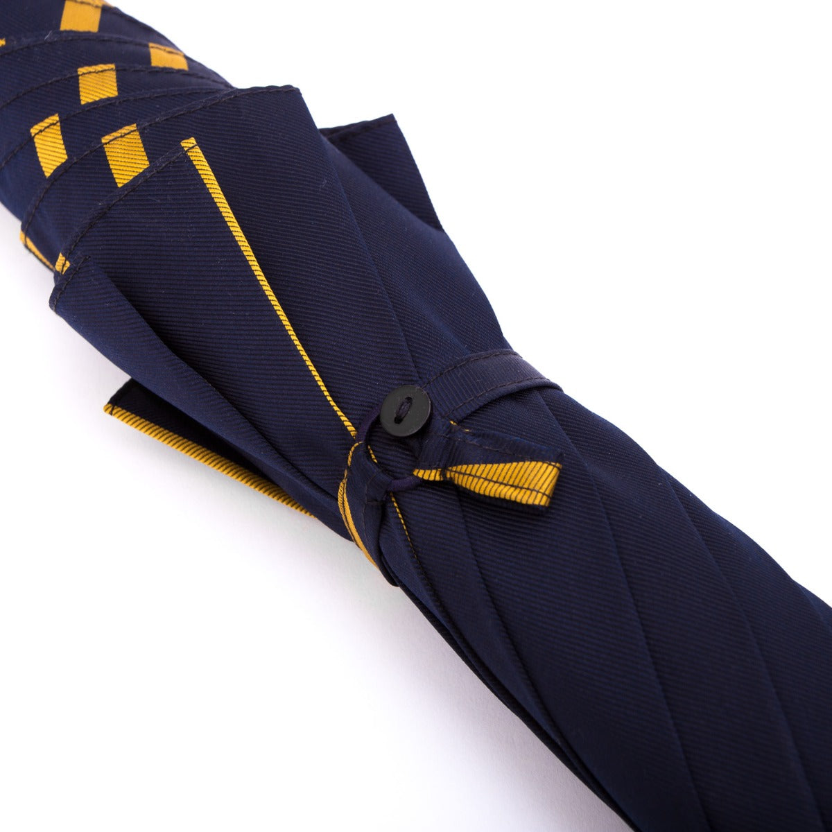 Walnut Solid Stick Umbrella with Navy Stripe Canopy