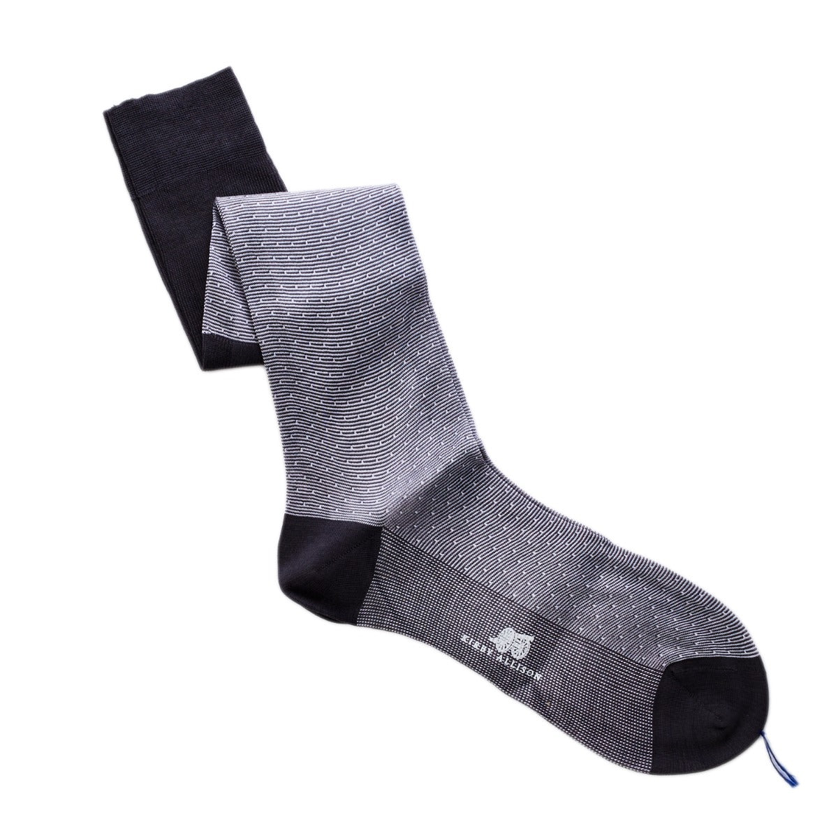 A pair of Sovereign Grade Horizontal Jacquard Cotton Dress Socks by KirbyAllison.com on a white background.