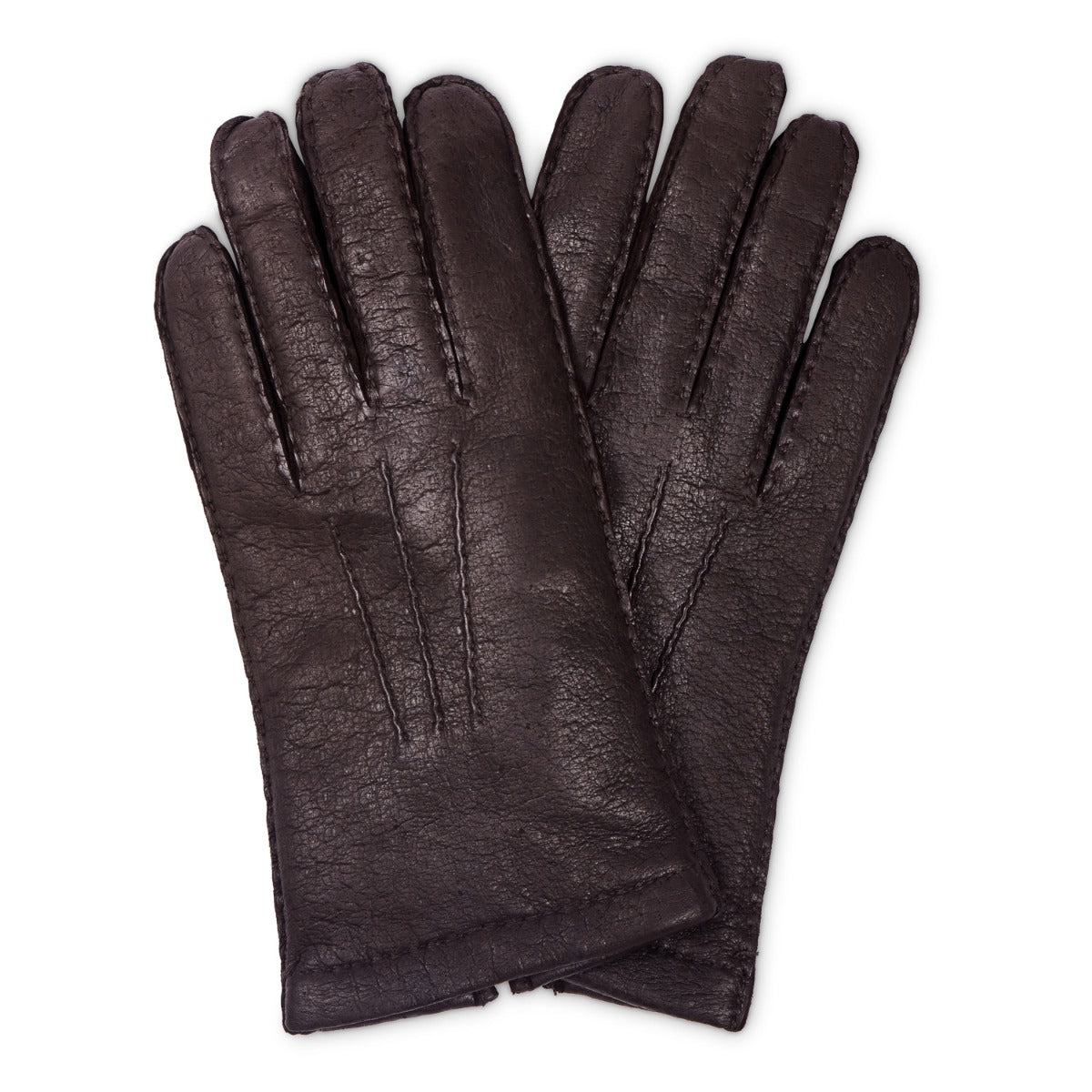 Sovereign Grade Dark Brown Peccary Leather Gloves, Unlined by KirbyAllison.com on a white background.