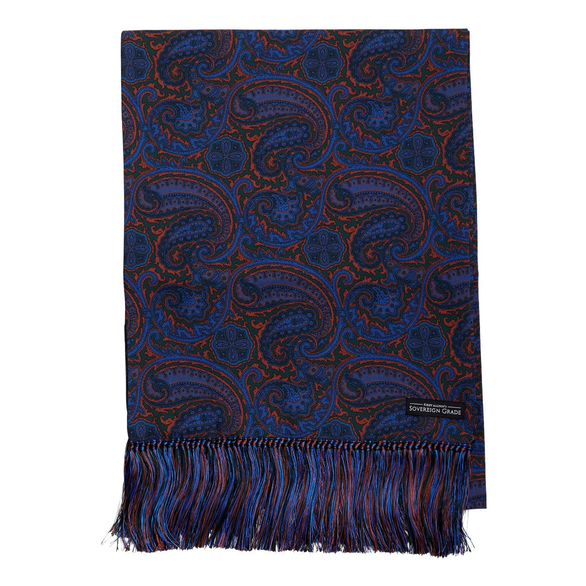 A Sovereign Grade Ancient Madder Printed Silk Scarf from KirbyAllison.com, perfect as a winter accessory.