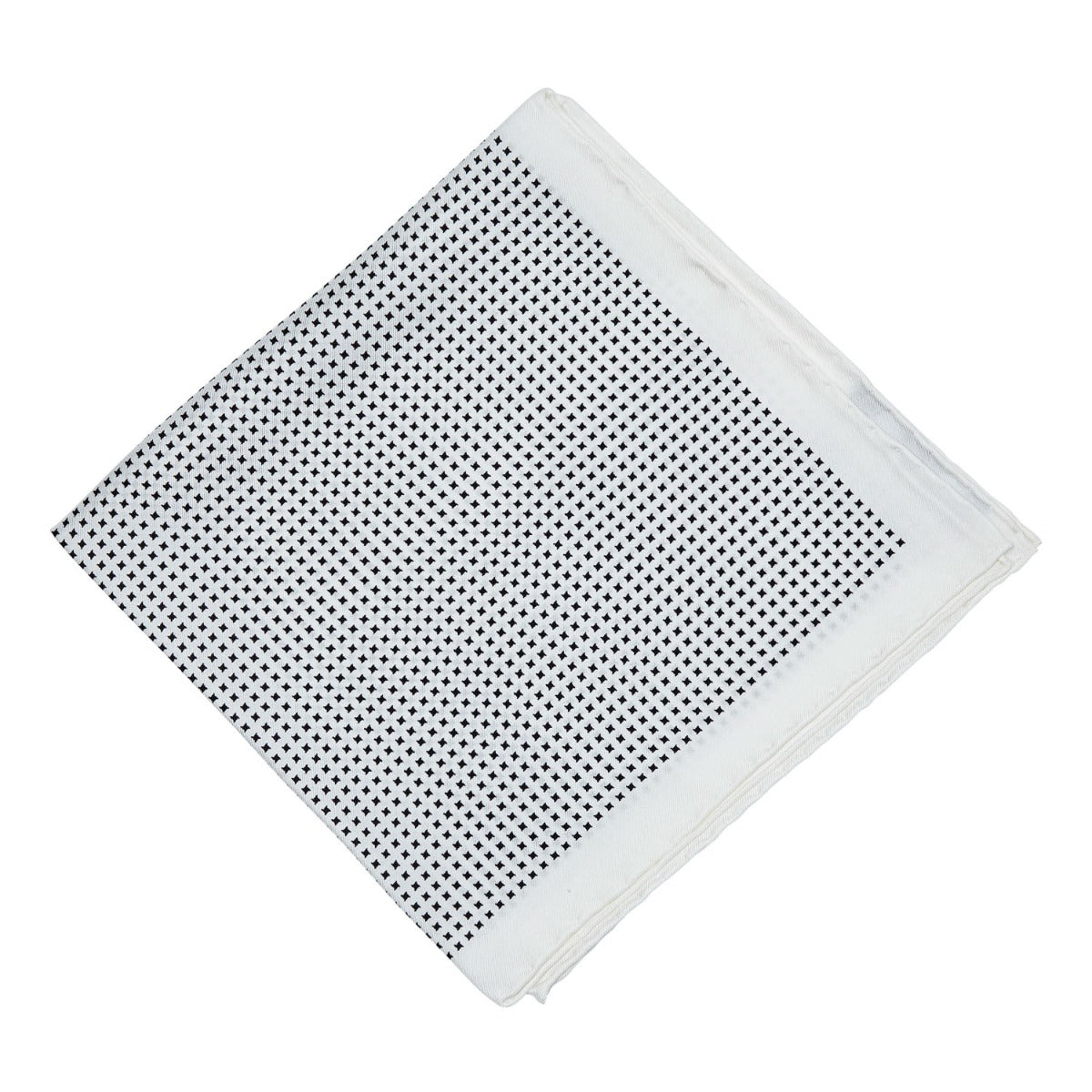 A formal Sovereign Grade 100% Silk White Repeating Black Star Pocket Square for a stylish KirbyAllison.com wardrobe.