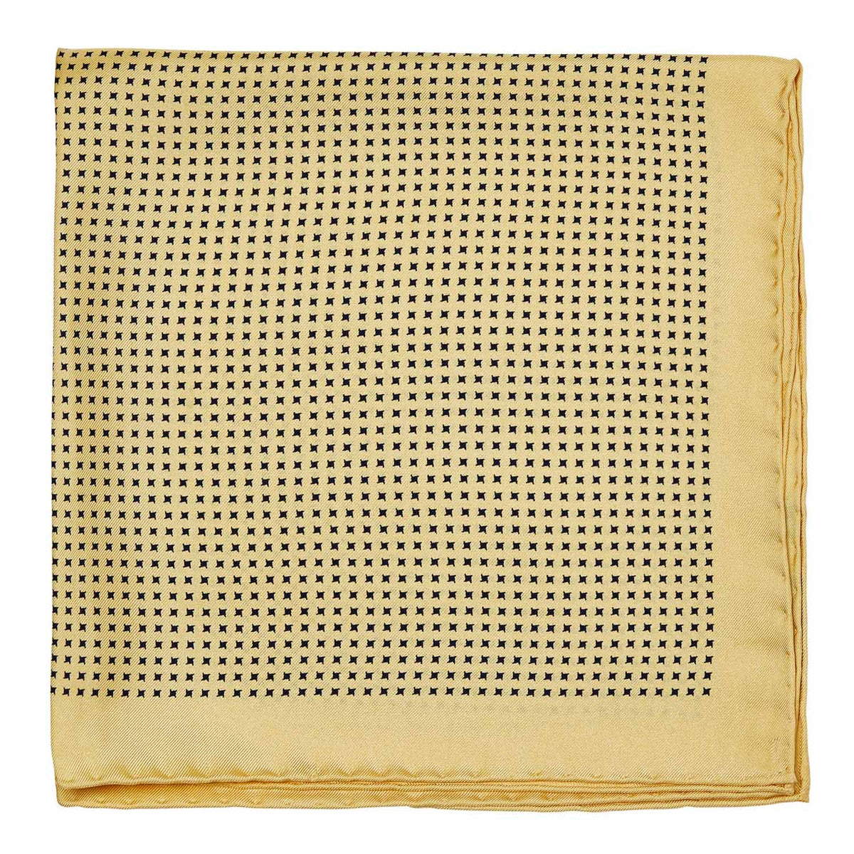 A Sovereign Grade 100% Silk Yellow Repeating Star Pocket Square with hand-rolled edges by KirbyAllison.com.