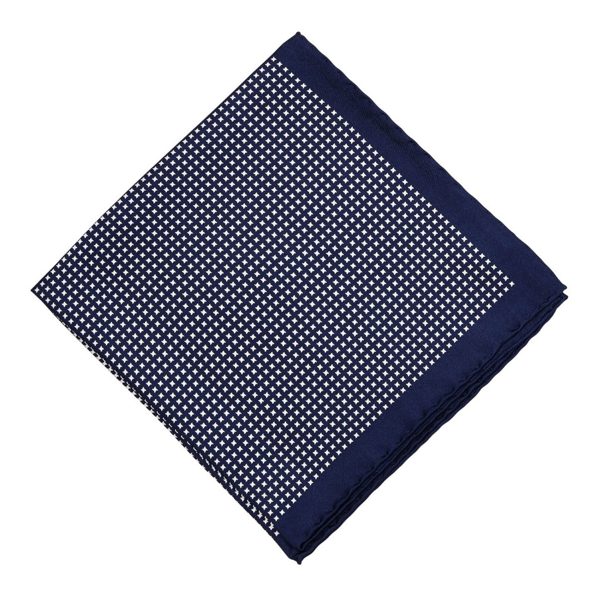 A Sovereign Grade 100% Silk Navy Repeating White Star pocket square by KirbyAllison.com.