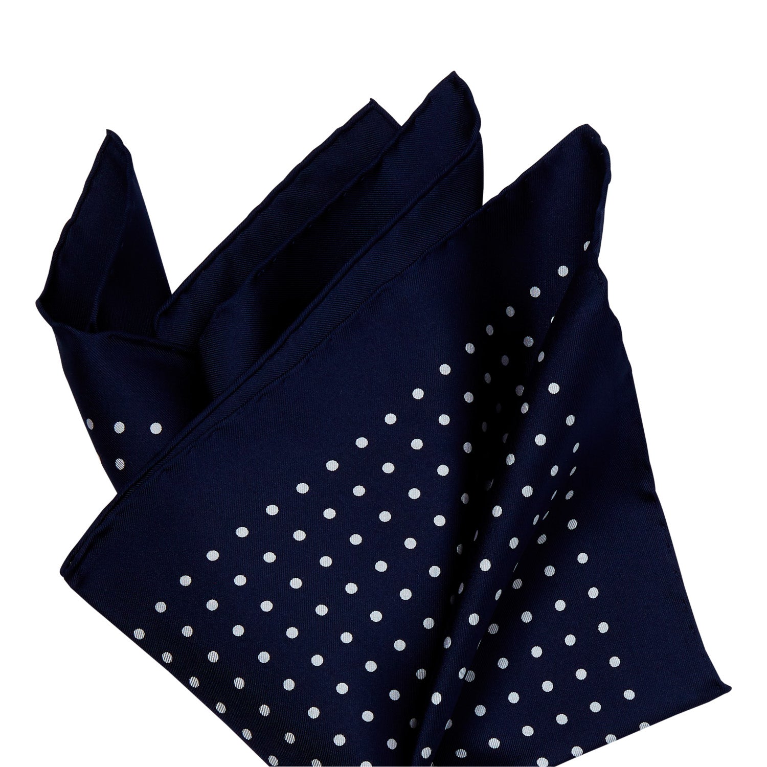 The Sovereign Grade 100% Silk Navy London Dot Pocket Square by KirbyAllison.com is ideal for formal outfits.