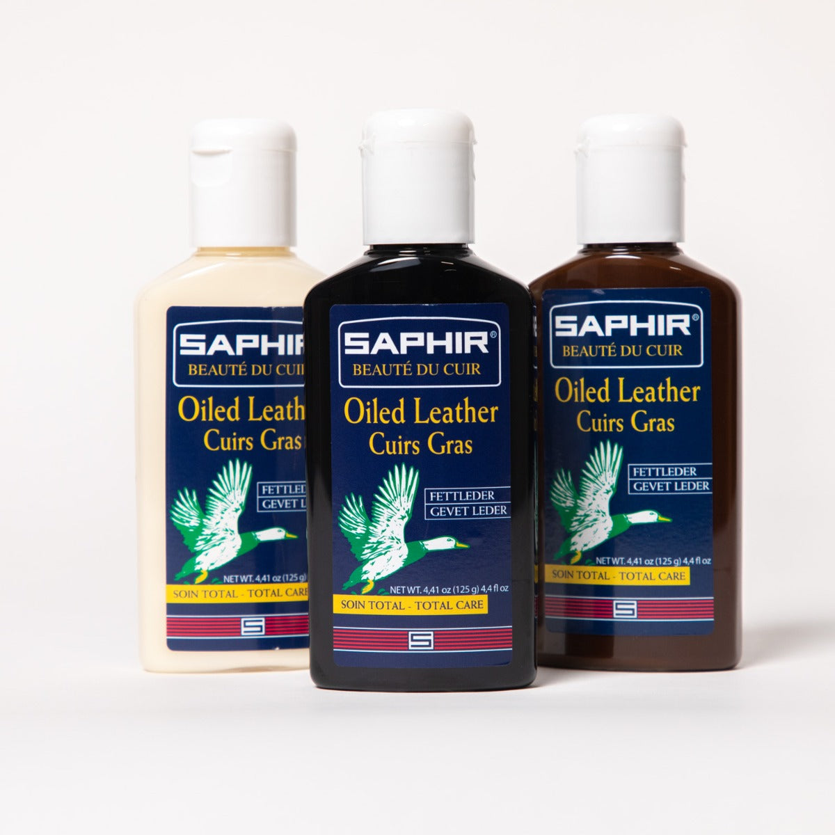 Three bottles of Saphir Chromexcel Oiled Leather Cream by KirbyAllison.com.