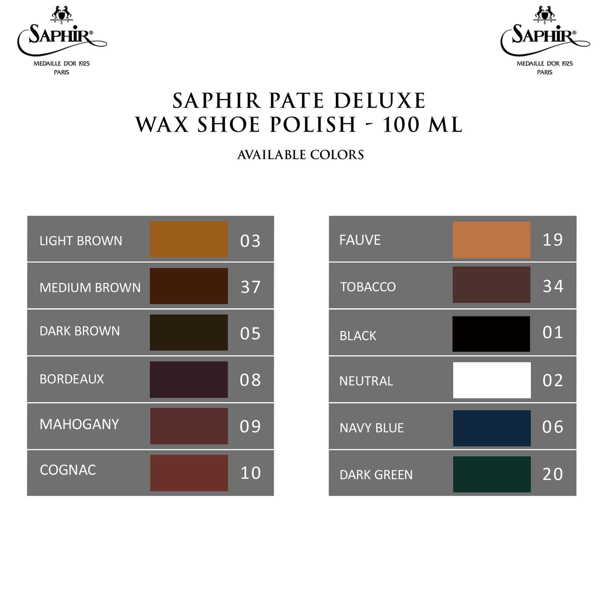 Saphir Pate de Luxe Wax Shoe Polish 100ml Saphir Medaille D'OR