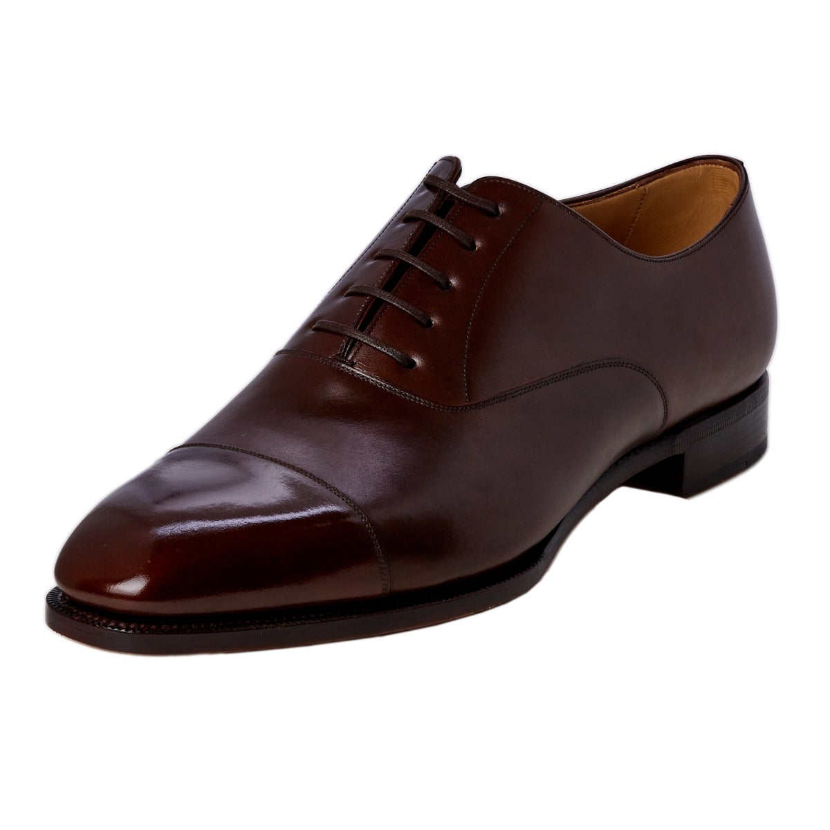 A TLB Dark Brown Captoe Oxford 10UK shoe on a white background proudly made-to-order from KirbyAllison.com.
