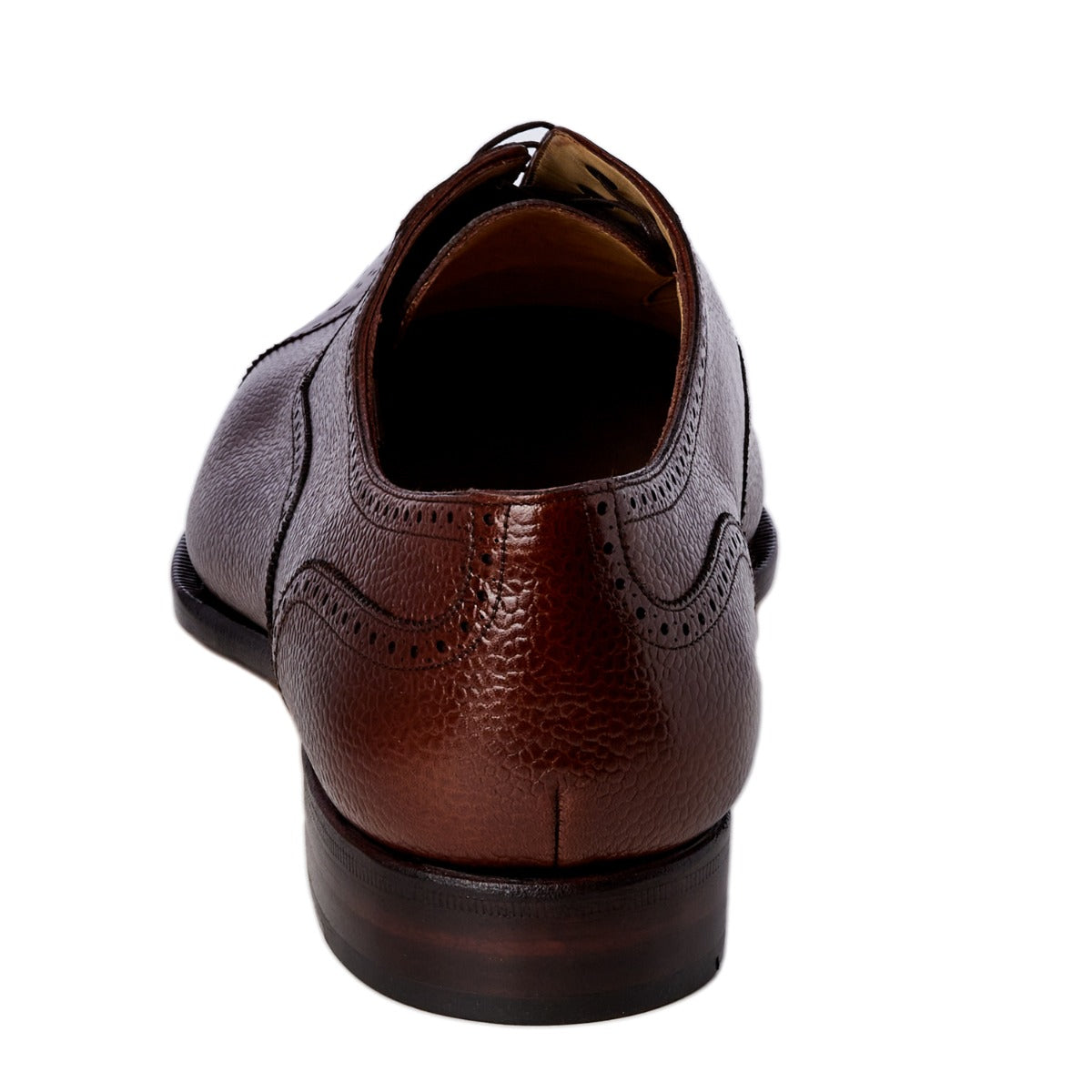 A men's TLB Antique Brown Pebble Grain Semi-Brogue 13UK oxford shoe on a white background, made-to-order by KirbyAllison.com.