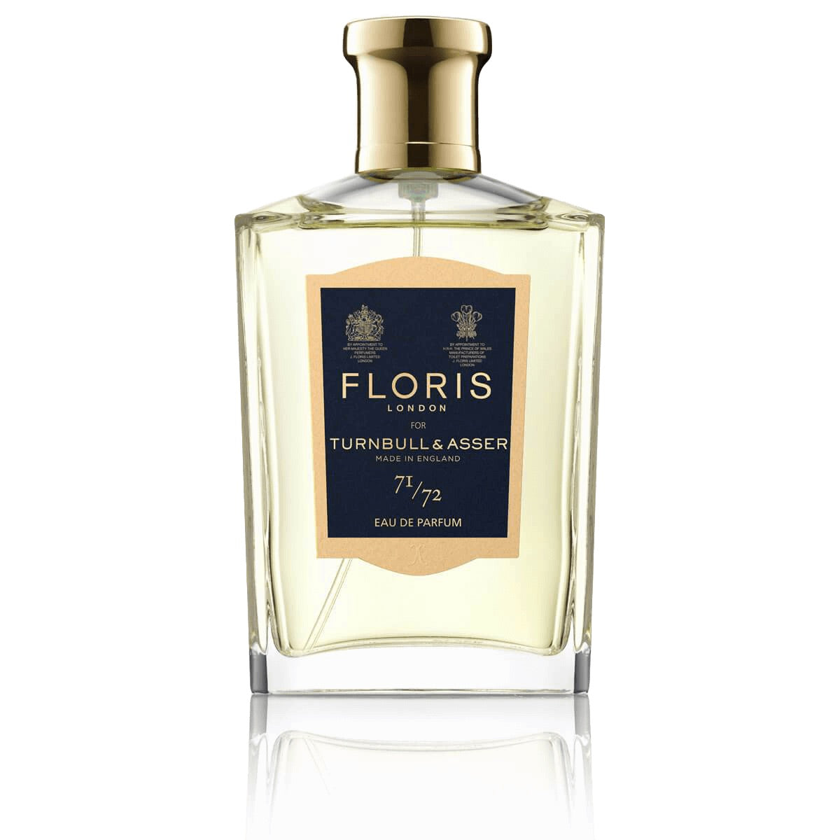 A bottle of FLORIS Turnbull & Asser 71/72 EDP 100 ML fragrance on a white background by KirbyAllison.com.