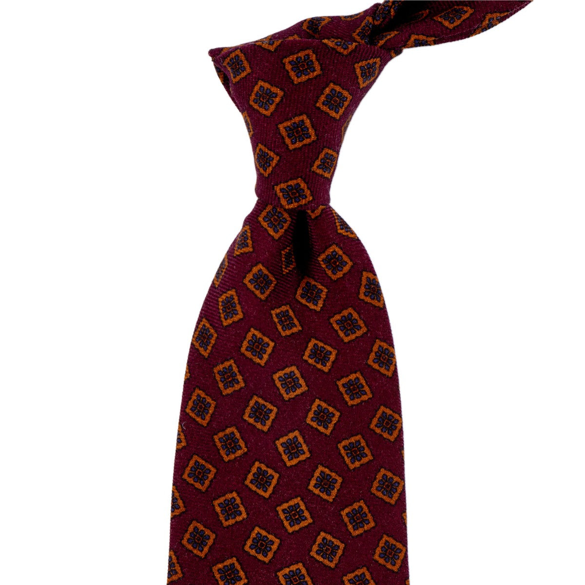 A Sovereign Grade Burgundy Tossed Square Wool Challis Tie handmade in the United Kingdom, available at KirbyAllison.com.