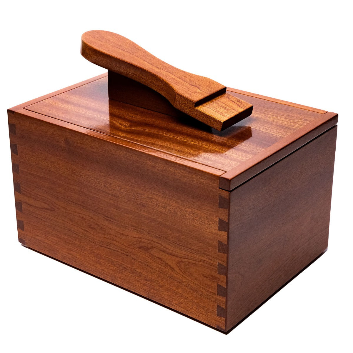 KirbyAllison.com's Deluxe Walnut Shoeshine Valet: A solid walnut wood box with a wooden handle on top.
