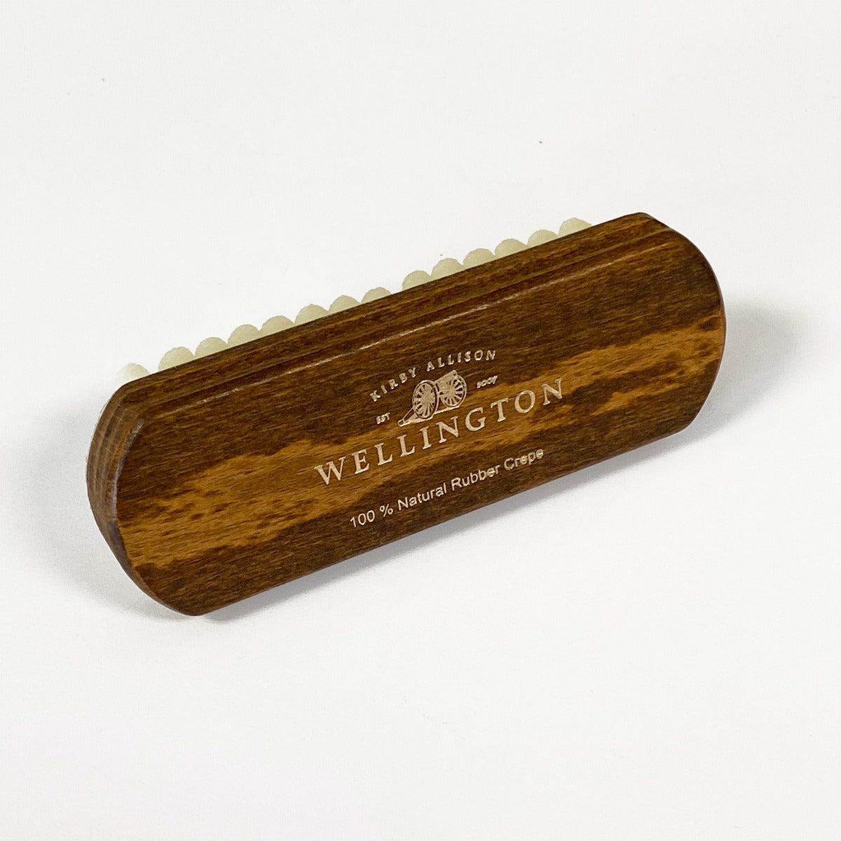 A KirbyAllison.com Wellington Crepe Brush for Suede and Nubuck wooden box.