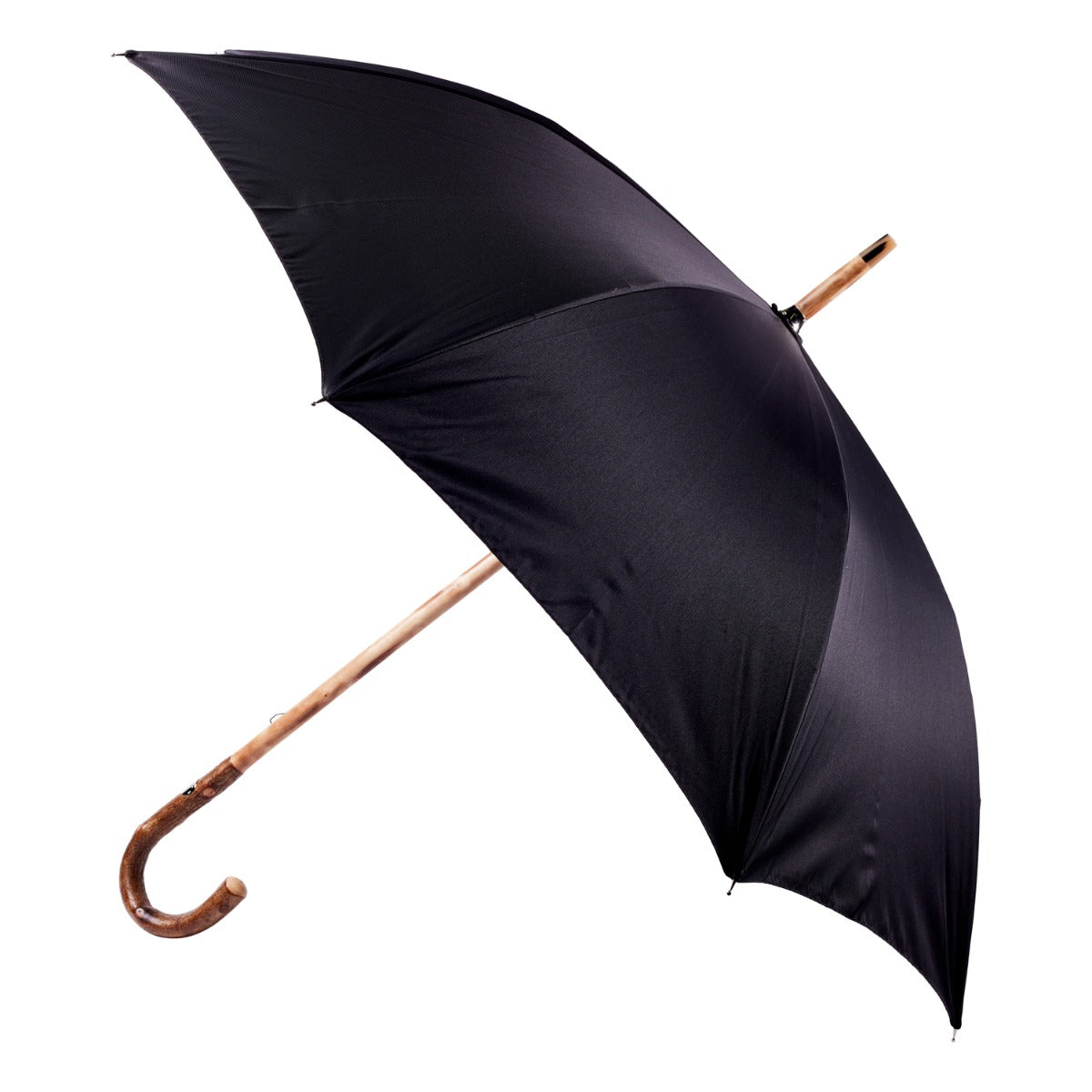 A Elm Wood Umbrella with Black Canopy from KirbyAllison.com, on a white background.